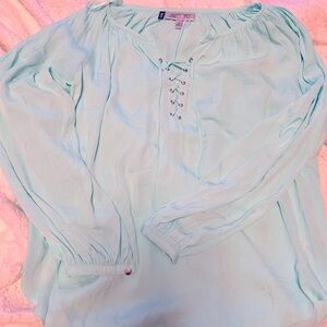 Ladies Jennifer Lopez lightweight silky shirt.  Pretty blue, size xs